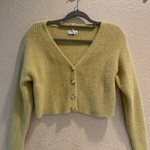 Bershka Pastel Yellow V-Neck Cardigan